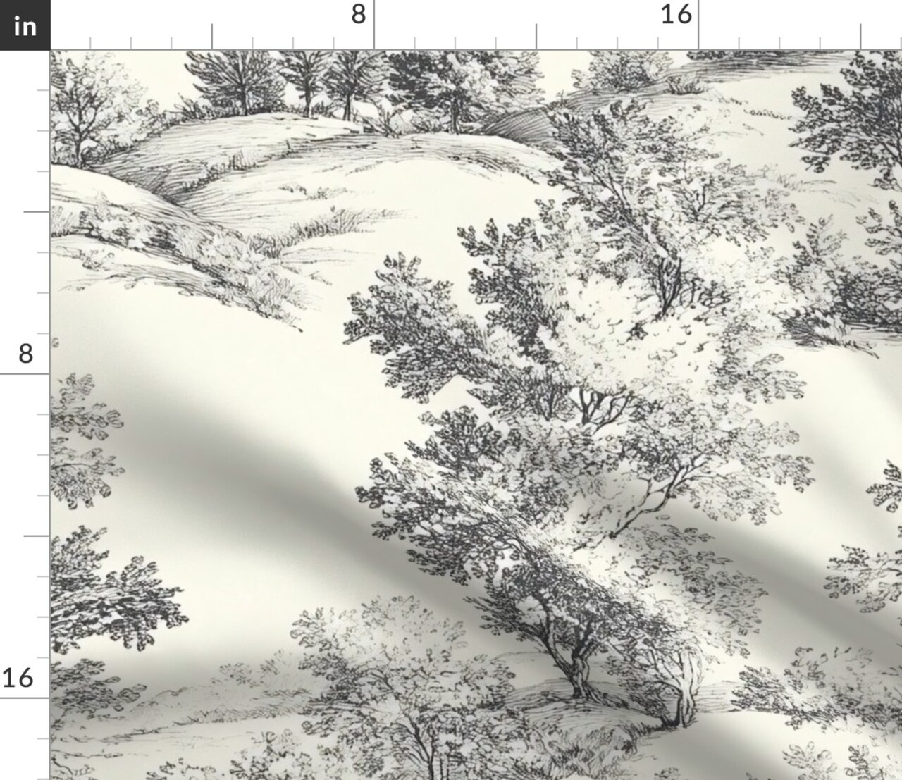 Toile Vintage Landscape Forest Scenery French Toile Rustic Hills Trees Woodland Traditional Custom Printed Fabric by Spoonflower Various Fabrics by the Yard or Fat Quarter